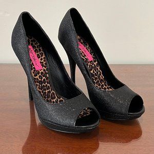 NWOB Betsey Johnson Black Glitter Heels